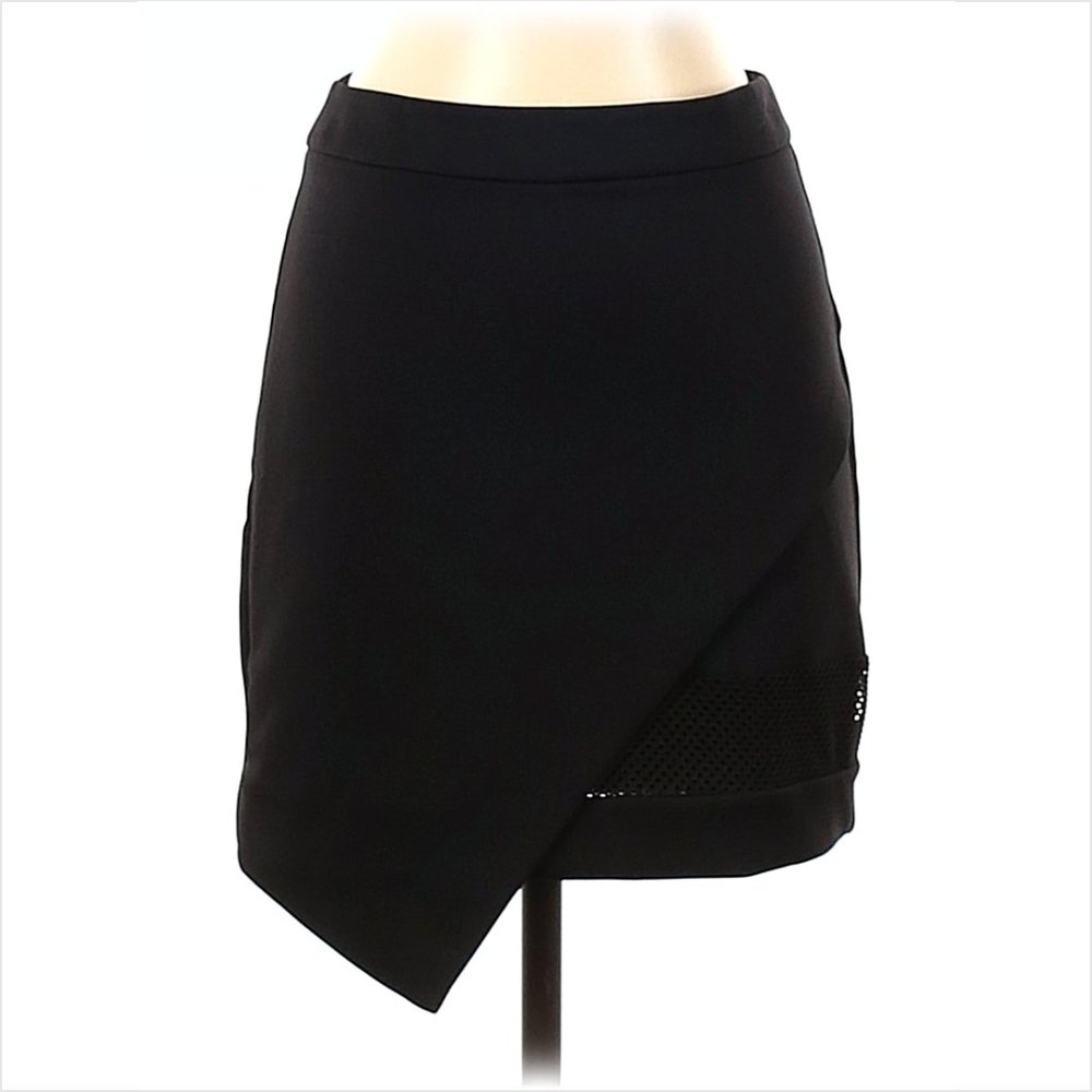 Express Solid Black Skirt with Fishnet Mesh Detail, Size 2